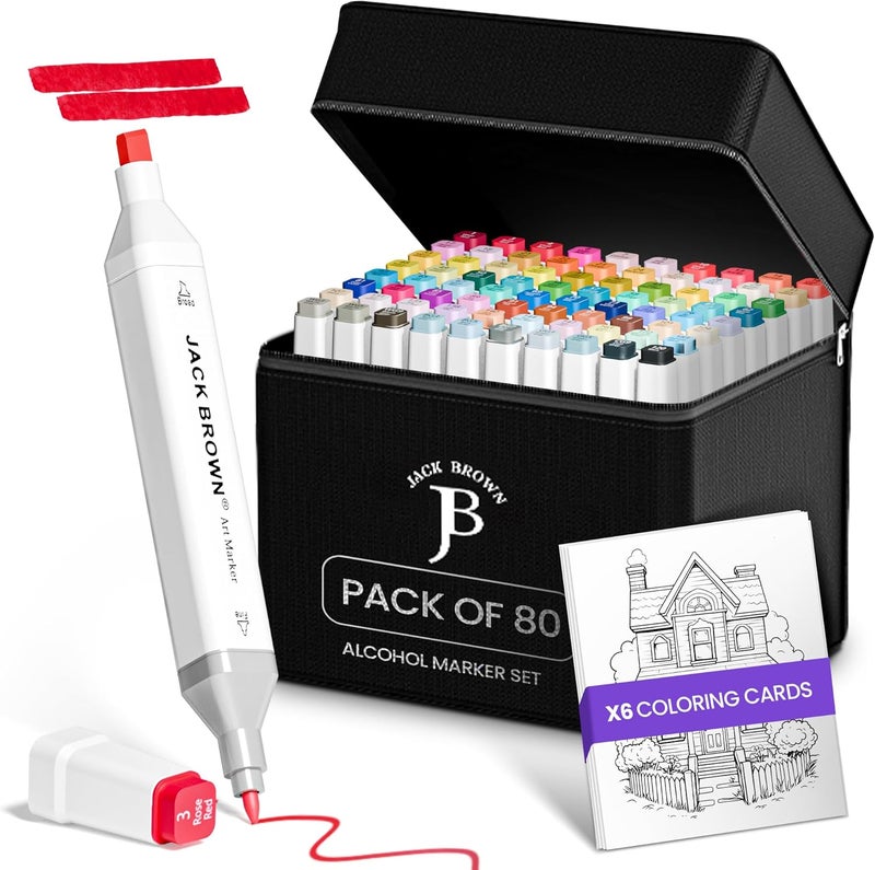 JACK BROWN 80 Colors Alcohol Markers Set with Fine & Chisel Dual Tip - Professional Art Markers for Adults & Kids, Perfect for Drawing, Sketching, Coloring & Animation - Includes Durable Marker Case - Image 1